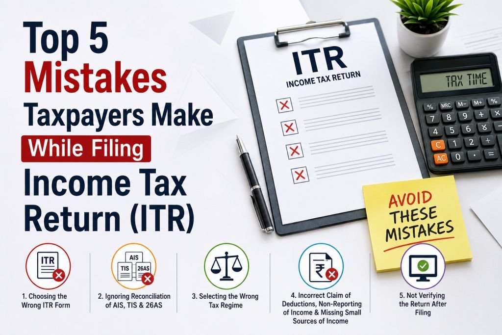 आयकर रिटर्न (ITR) दाखिल करते समय करदाताओं द्वारा की जाने वाली 5 सबसे आम गलतियाँ।